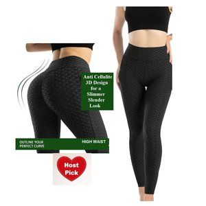 Womens Yoga Pants Anti-Cellulite Push Up Ruched High Waist Leggings Butt Lifting